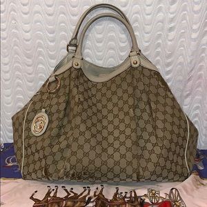 Authentic GUCCI Sukey GG Brown/Ivory Large Bag